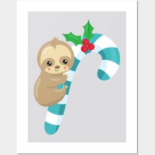 Christmas Sloth, Cute Sloth, Candy Cane, Mistletoe Posters and Art